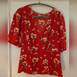 ASOS Red Cream Floral Blouse with Short Sleeves Size 6 LIKE NEW